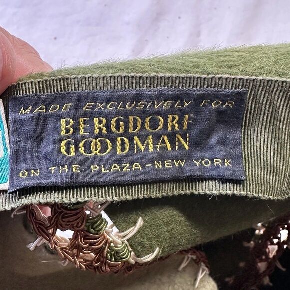 Vintage Bergdorf Goodman Italian Fur Felt Patchwork Hat Green Mohair 60s